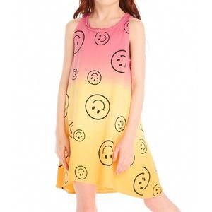NEW CHASER kid's allover smileys dress in sunset tie dye